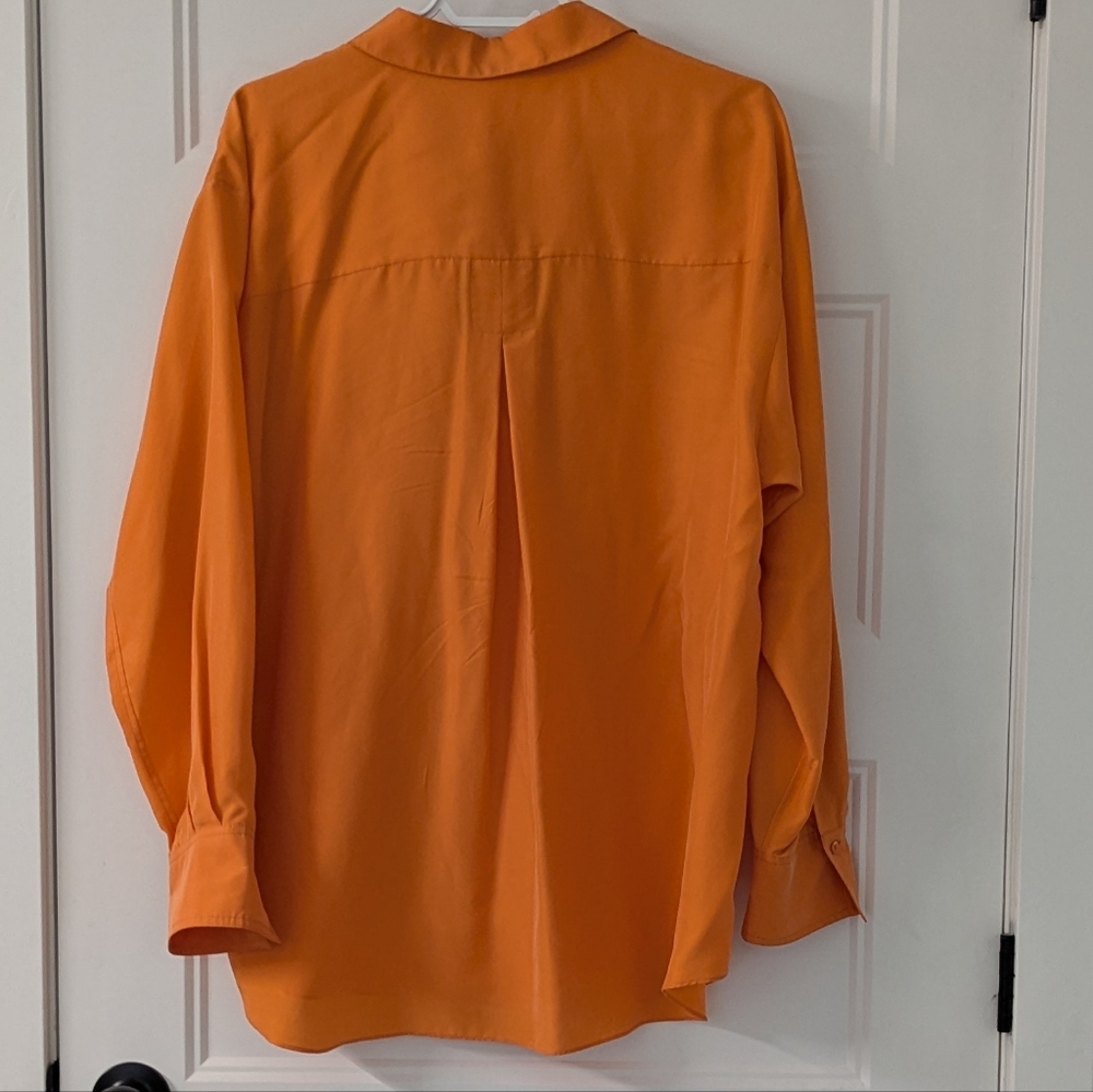 Dorothee Schumacher 100% Silk Blouse Orange Button Down Luxury Designer Size 4 - Picture 9 of 11